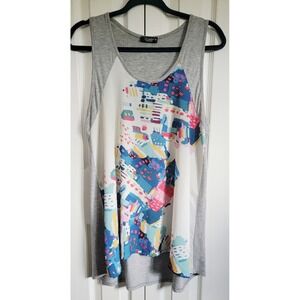 Inoah Tank Top Abstract Print Sleeveless Casual Comfy Top Gray Multi Size M‎